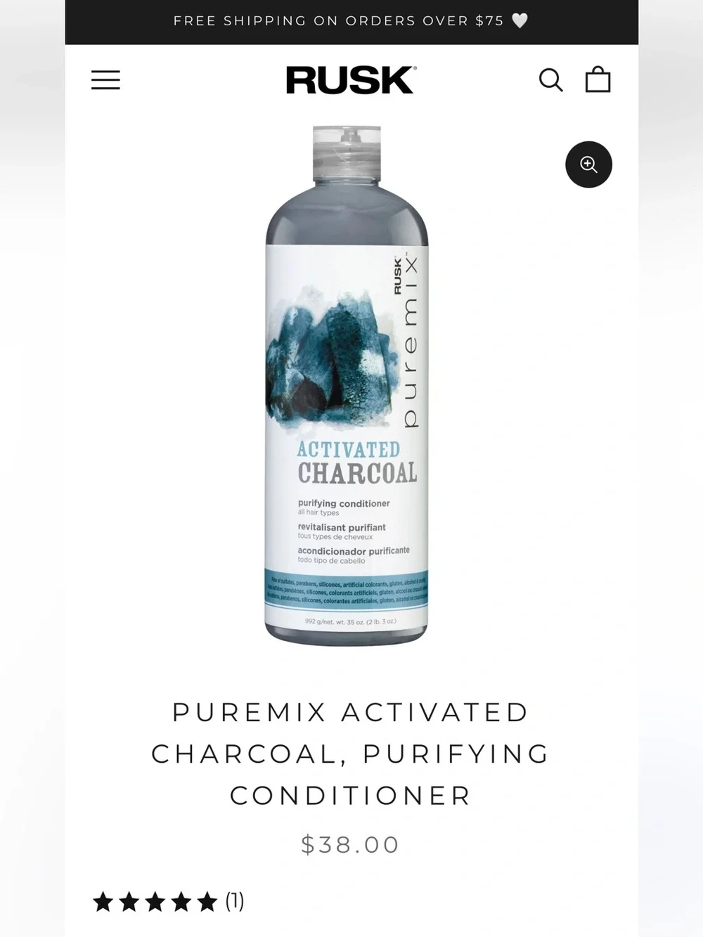 Rusk Activated Charcoal Shampoo & Conditioner Bundle 35oz Bottles